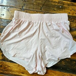 High waisted track shorts built in spandex